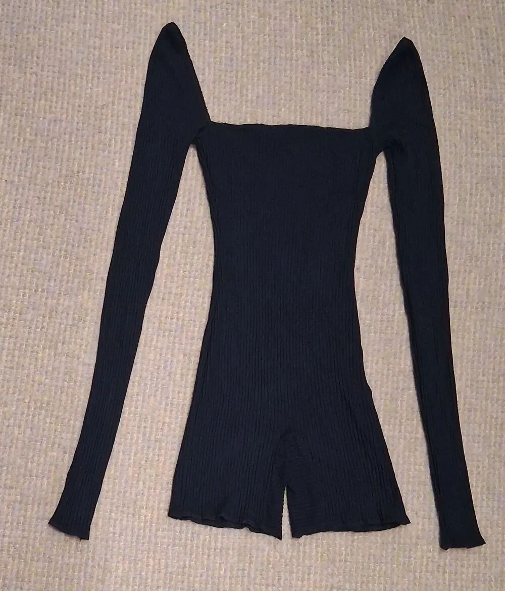 Are you am i Womens xs square neck black ropmper jumpsuit super soft stretch